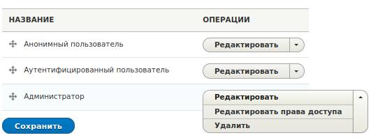 Список ролей пользователей в Drupal