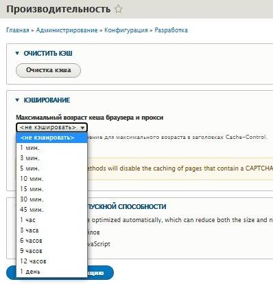 Выбор длительности хранения кэша в Drupal