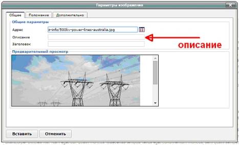 описание изображения для вставки в текст в MODX