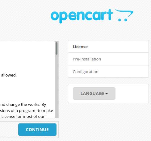 Начало установки OpenCart на хостинг