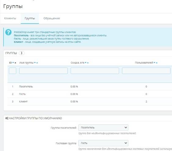 Группы клиентов в PrestaShop