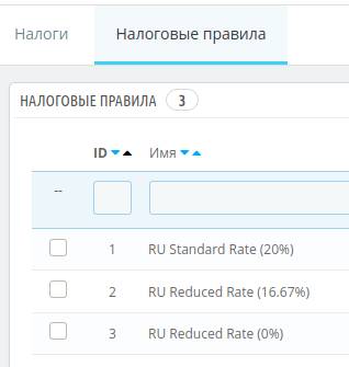 Группы налоговых правил в PrestaShop