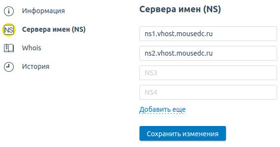 форма изменения NS записей домена