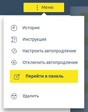 Кнопка перехода в панель в меню настройки виртуального хостинга