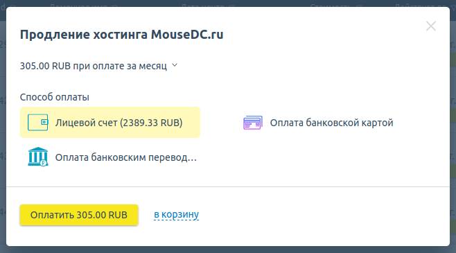 способ оплаты услуги хостинга и выбор периода