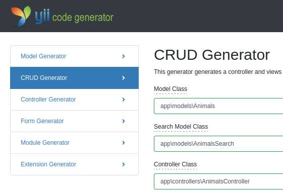 CRUD Generator модуля Gii в фреймворке Yii