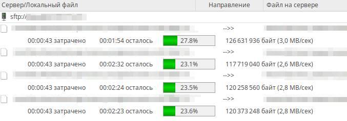 Статус загрузок файлов через FileZilla