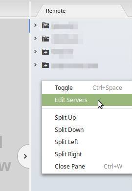 Список серверов плагина ftp-remote-edit в редакторе Atom